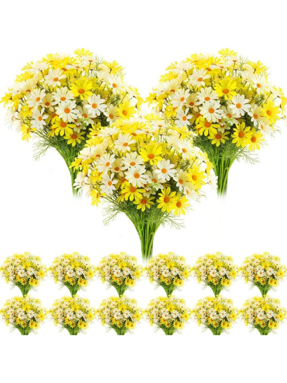 100 Pcs Realistic Artificial Daisy Flowers - UV Resistant Faux Wildflowers for